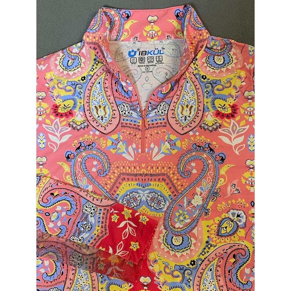 IBKUL "Vicki" Long Sleeve 1/4 Zip Mesh Venting "Watermelon" Color Way Paisley M
